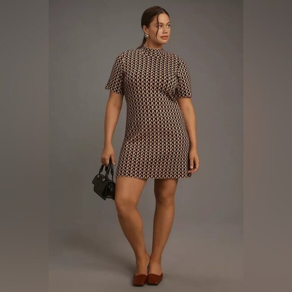 NWT Anthropologie 1X Plus Size The Nina Short-Sleeve Mock-Neck Mod Mini‎ Dress - Picture 1 of 12